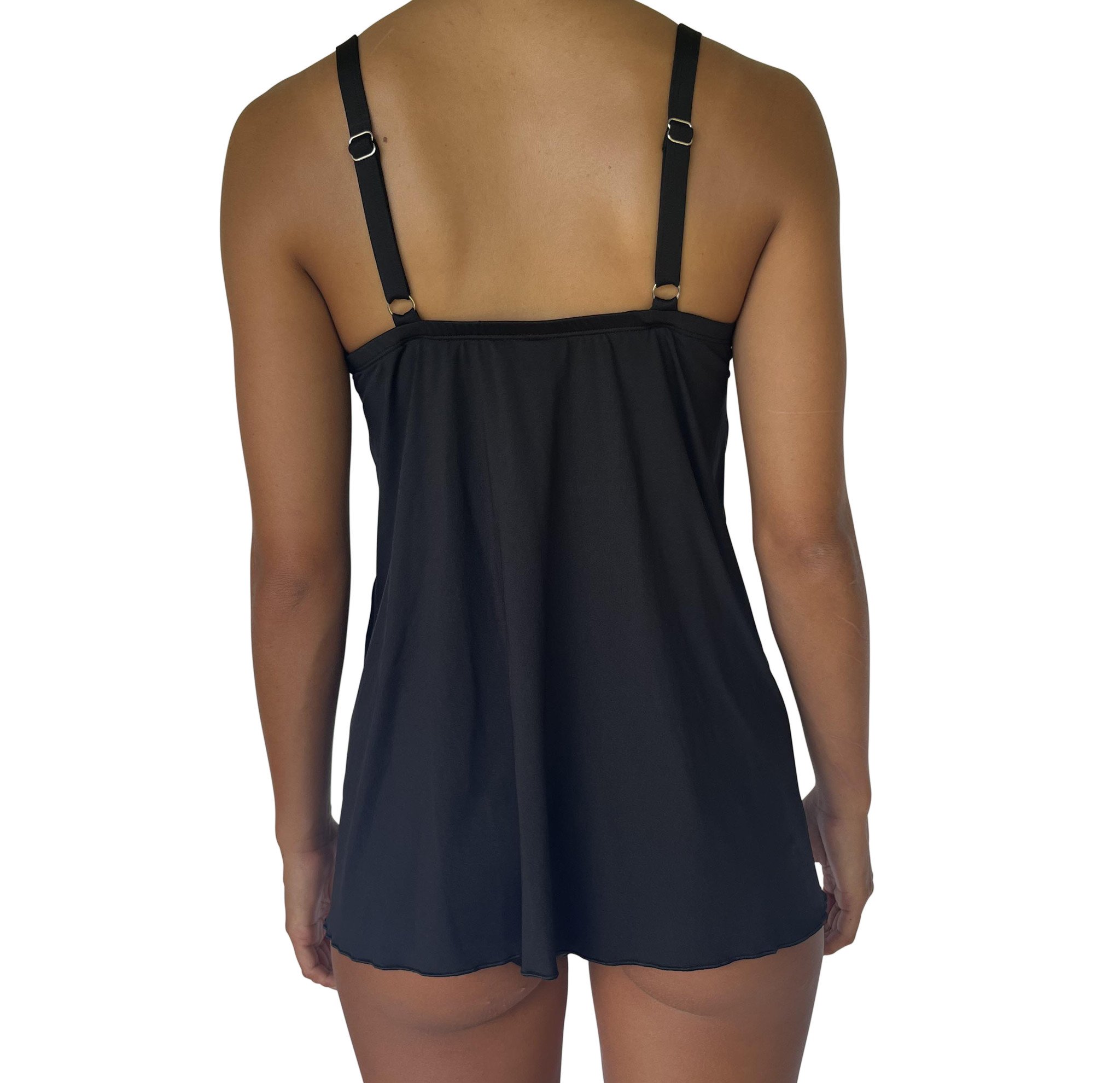 SOLID Thin Straps Tankini Top - Black