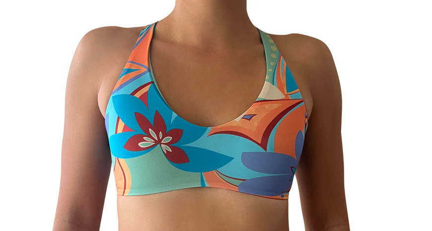 Surf's Up Padded Sports Bra, Hawaiian Flowers, Tropical Beach Mode,  California, Workout Running Yoga