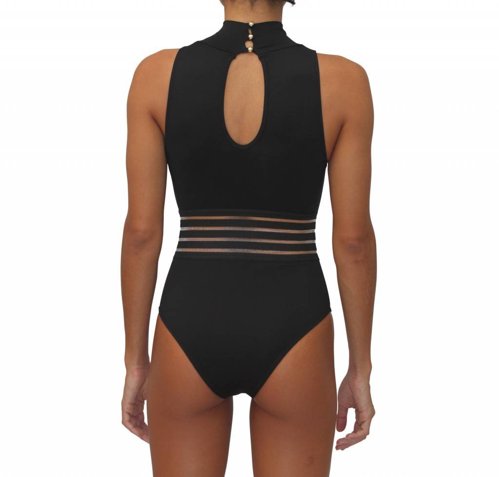 High Neck One Piece Black Solid