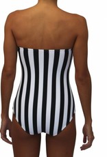 Lace Up One Piece Black and White Stripe