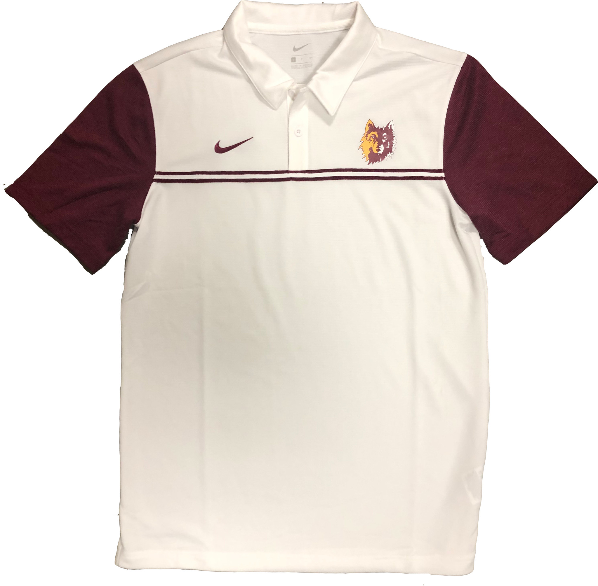 Nike White Polo with Maroon Striped Chest Wolfhead