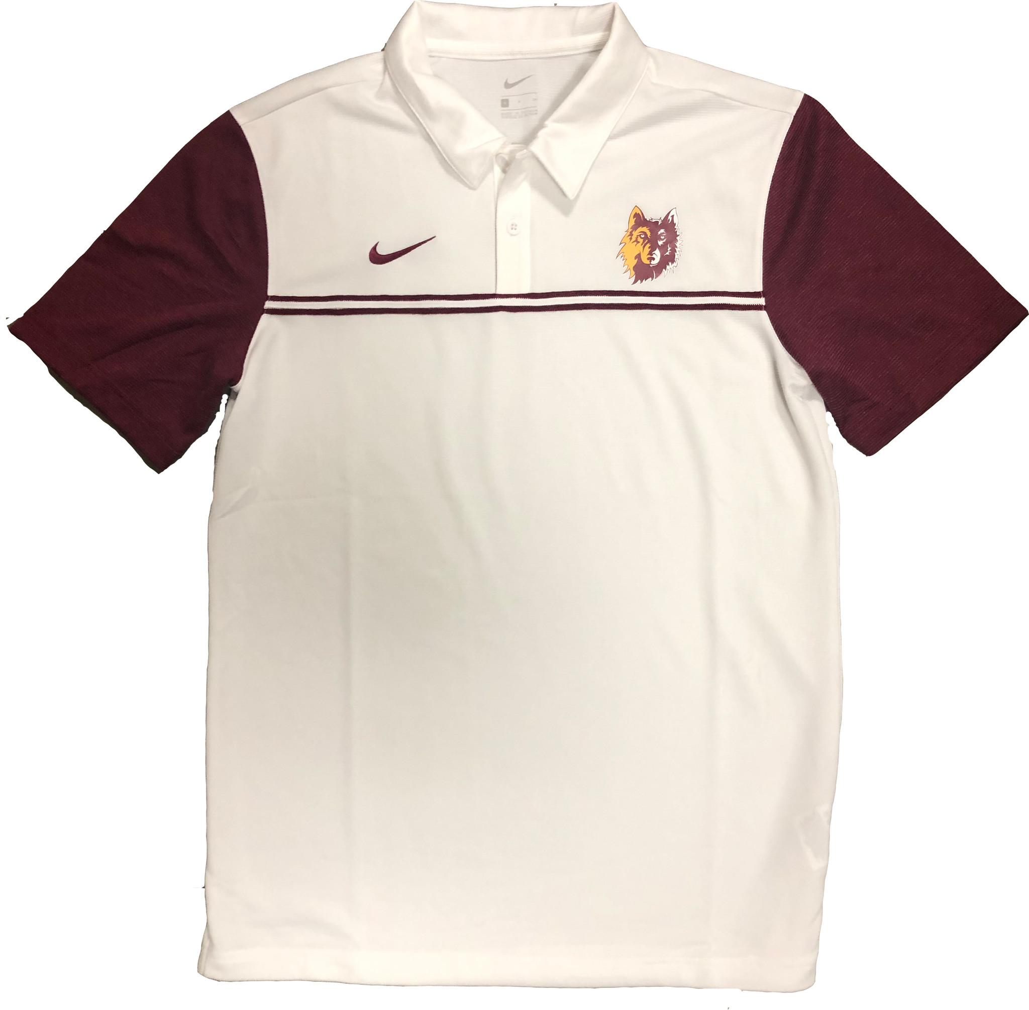 White Polo with Maroon Striped Chest Wolfhead