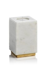 Tuscan White Marble Tealight Holder on Brass Base