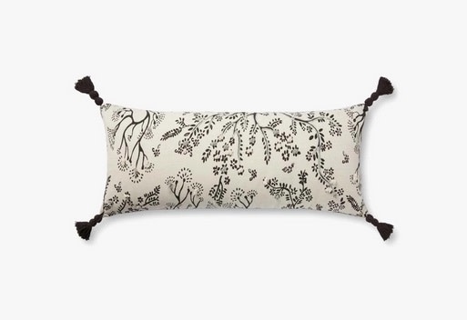 Branch Printed Pillow w/ Tassels Ivory/Black 13 x 35