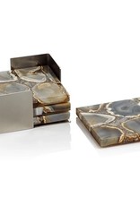 Crete Agate Coasters on Metal Tray Taupe/Brown - Set/4