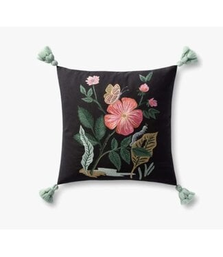 Embroider Flower & Butterfly Pillow Black/Multi - 18 x 18