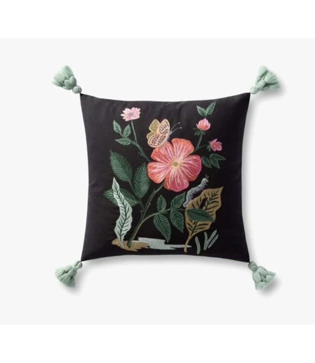 Embroider Flower & Butterfly Pillow Black/Multi - 18 x 18