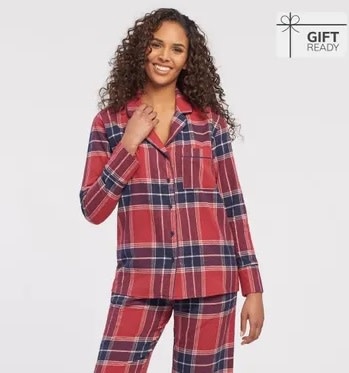 Tribal Flannel Pajama Top  Cranberry