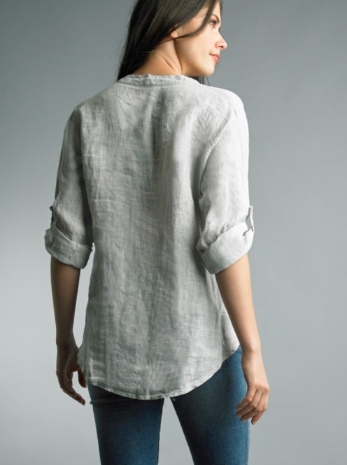 Roll Up Sleeve V-Neck Top Silver