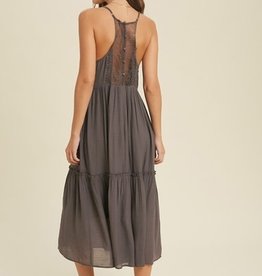 Tiered Midi Dress with Lace Detail Midnight
