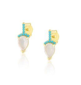 Mini Pear Pave Stone Earrings Turquoise Pave & Moonstone