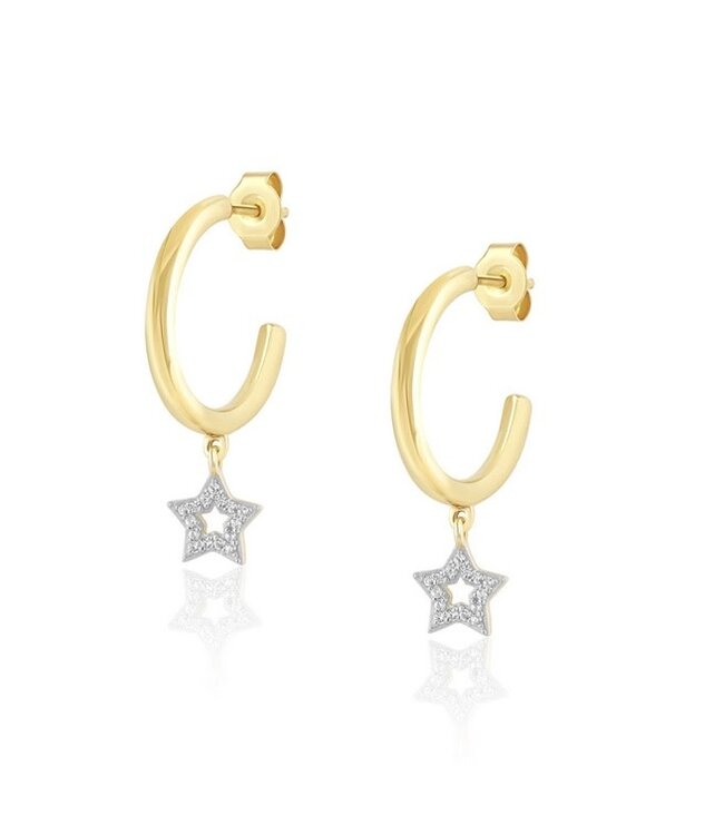 Pave Star Charm Drop Huggie Earrings