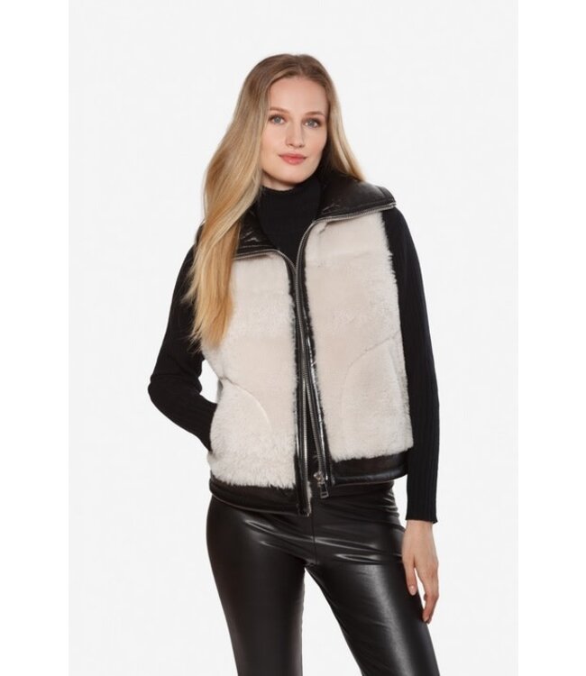 Linda Richards Icelandic Shearling Moto Vest Cream