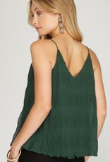 Woven Plisse Cami Top w/ Lining Green