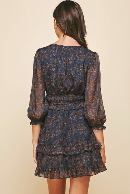 Chiffon Print Mini Dress - Dark Blue Multi