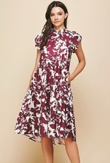 Tiered Midi Dress In Abstract Print - Wine Multi