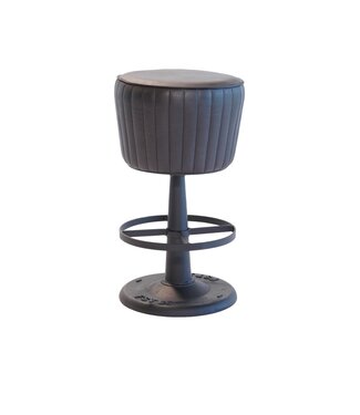 Mushroom Counter Stool Black Leather/Iron