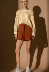 Striped Round Neck Sweater Top Ivory/Apricot
