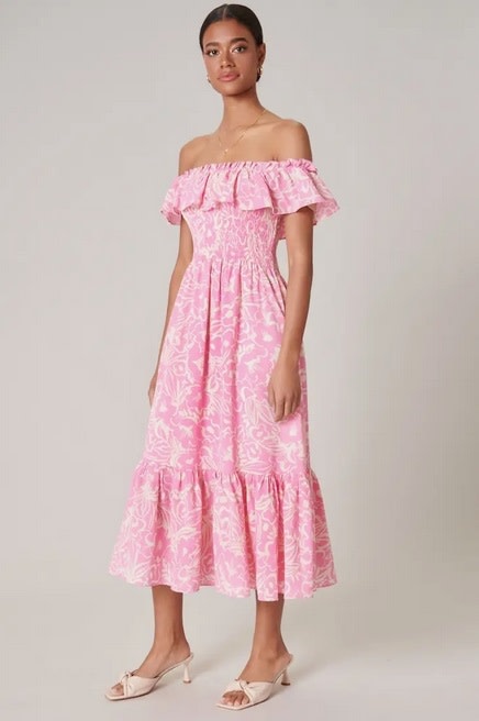 Malia Off Shoulder Smocked Dress Pink Floral