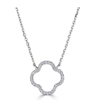 Simply Elegant Boutique Metrica Outline Clover Necklace 14KW-0.10CTW