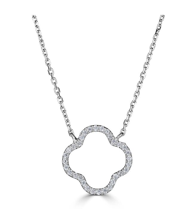 Simply Elegant Boutique Metrica Outline Clover Necklace 14KW-0.10CTW