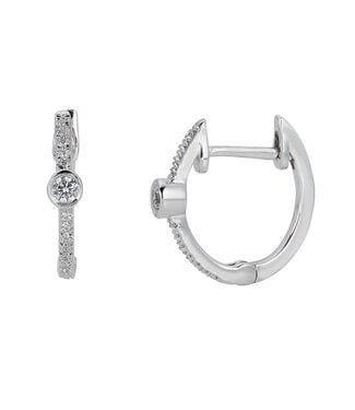 Simply Elegant Boutique Huggie w/ Round Center Earring 14KW - 0.11CTW