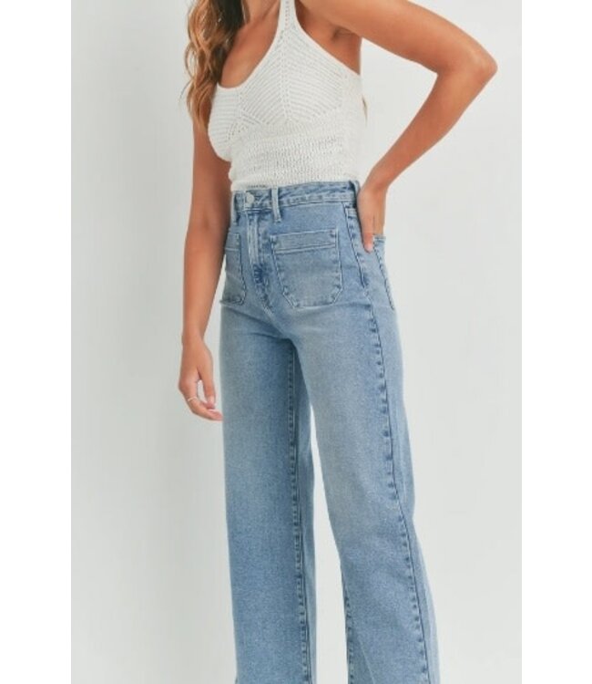 Patch Pocket Wide Leg Pant Lt Denim