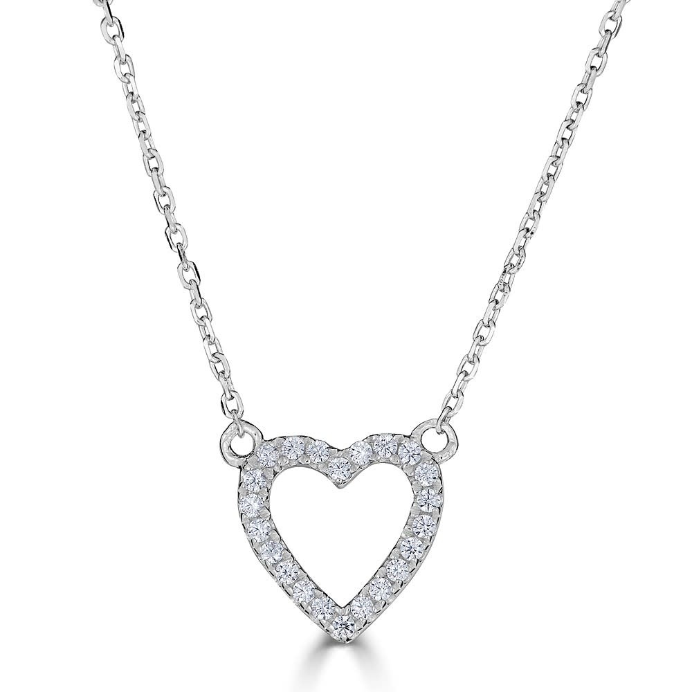 Metrica Heart Outline Necklace - 14KW - 0.08CTW - Simply Elegant Boutique