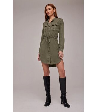 Flap Pocket Shirt Dress Herb Green - Simply Elegant Boutique