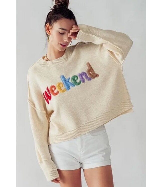 Hailee Rib Weekend Embroidered Sweater Cream