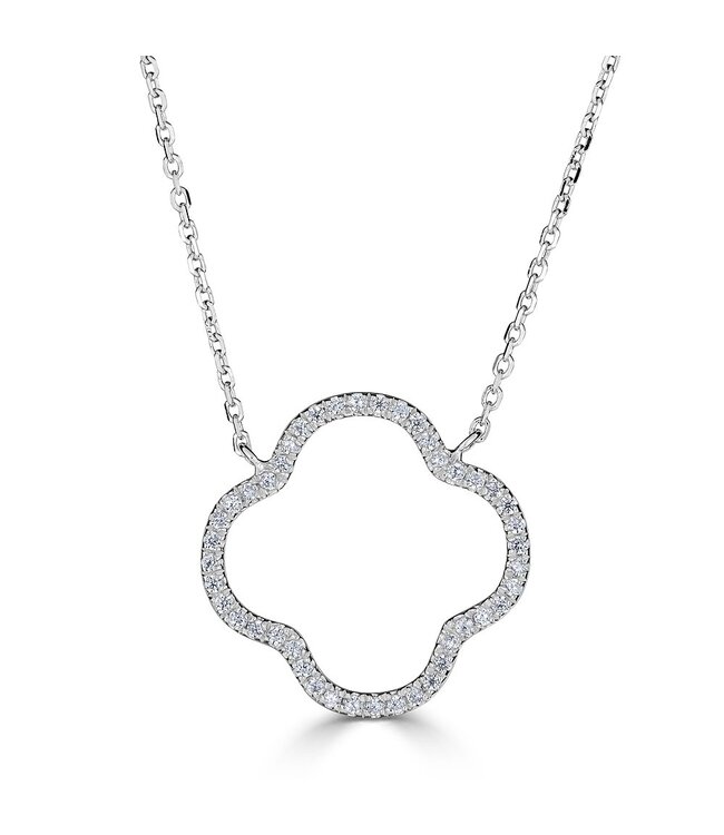 Simply Elegant Boutique Metrica Clover Outline Necklace- 14KW - 0.15CTW