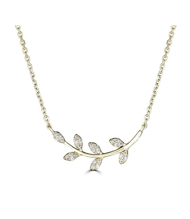 Metrica Leaf Necklace - 14KY - 0.08CTW