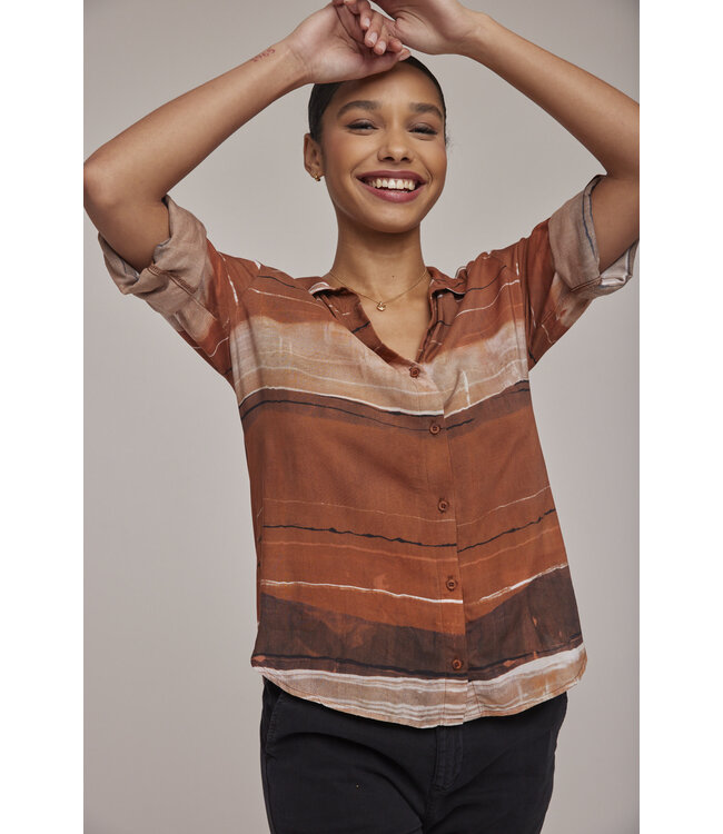 Capri Button Down Rust Stripes Simply Elegant Boutique