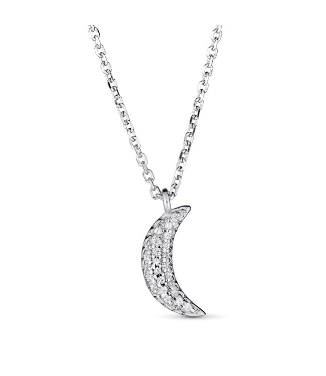 Simply Elegant Boutique Metrica Moon Necklace 14KW - 0.05CTW