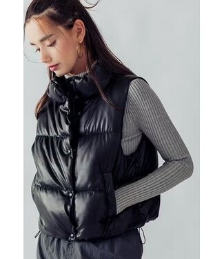 Stand Collar Relaxed Cropped Puffer Vest Black