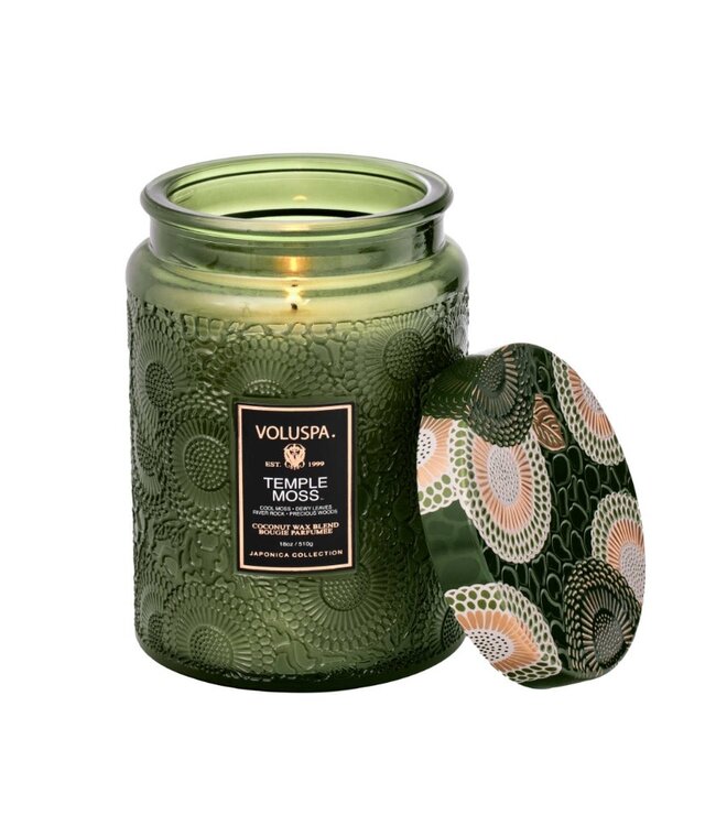Voluspa Temple Moss Large Embossed Jar Candle