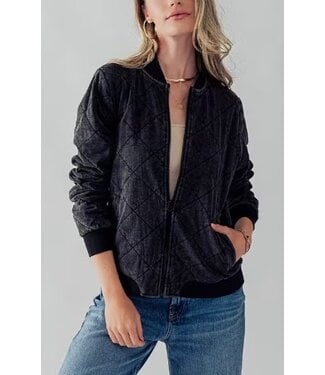 Diamond Quilted Bomber Jacket Black