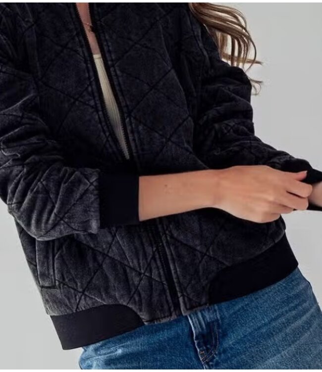 Diamond Quilted Bomber Jacket Black Simply Elegant Boutique