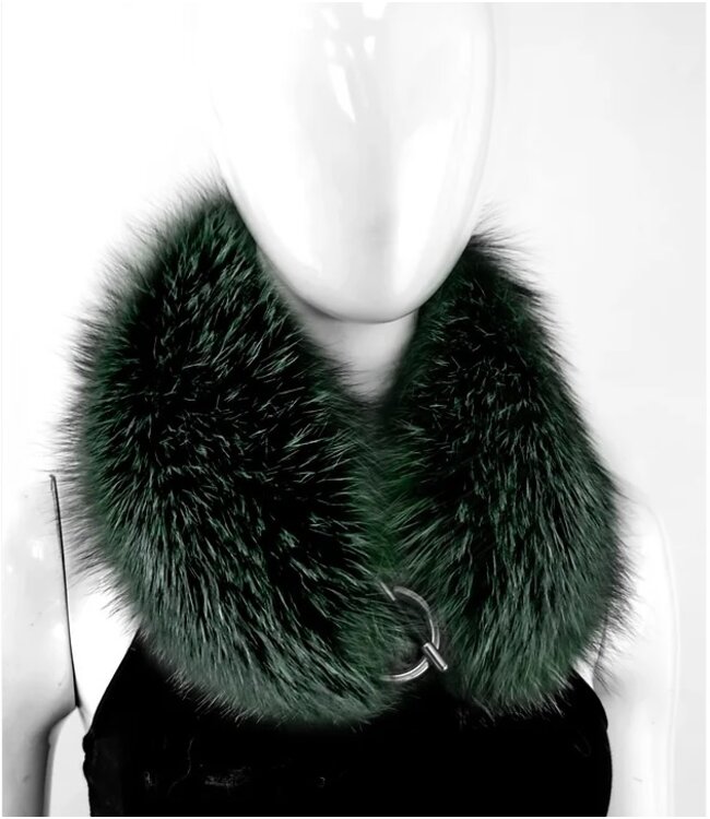 Mitchies Matchings Fox Fur Collar w/ Gunmetal Ring Toggle Hunter Green