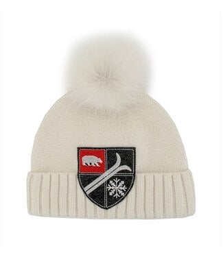 Mitchies Matchings Swiss Ski Patch Hat w/ Fox Pom Ivory