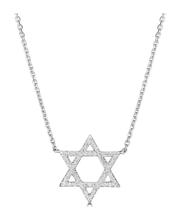 Charmed Star of David Necklace 14KW-0.14CTW