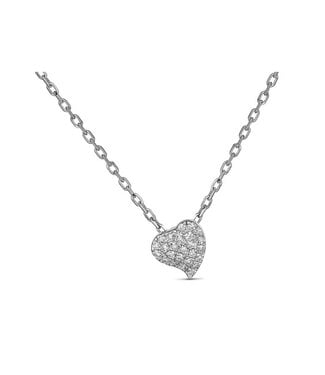 Simply Elegant Boutique Small Heart Necklace 14KW-0.08CTW