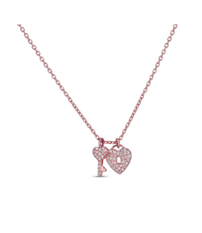 Simply Elegant Boutique Charmed Lock & Key Pendant 14KT-0.14CTW