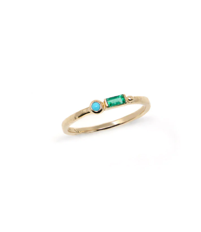 Anzie Cleo Baguette Stackable Ring Emerald/Turquoise Size 7