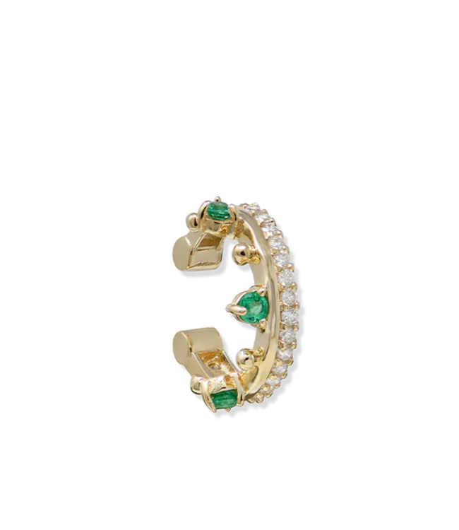 Anzie Cleo Pave Ear Cuff Diamond & Emerald