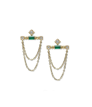 Anzie Cleo Bar Chain Earrings Diamond & Emerald