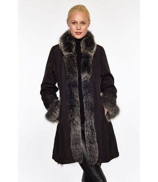 Linda Richards Silk and Fox Reversible Travel Coat Black with Silver Fox