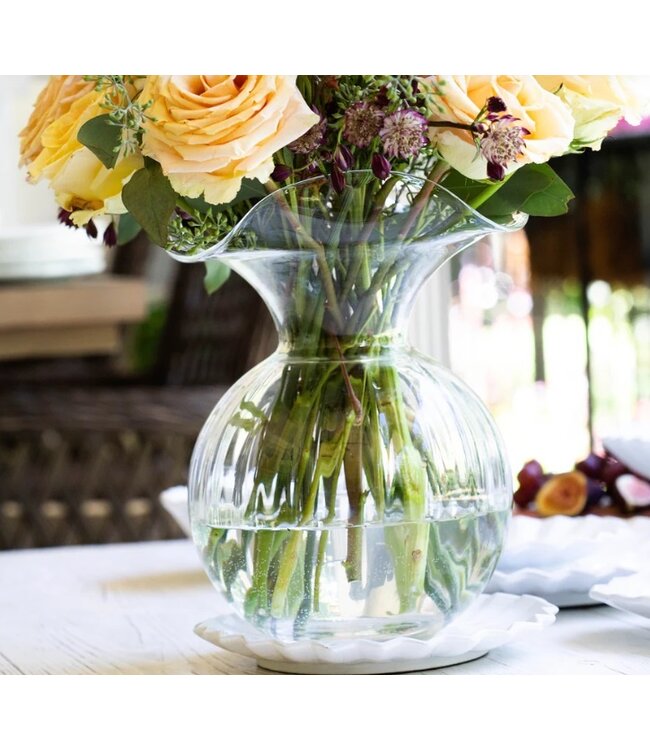 Vietri Hibiscus Glass Clear Medium Fluted Vase