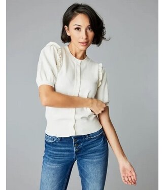 Ruffle Short Sleeve Cardigan Gardenia