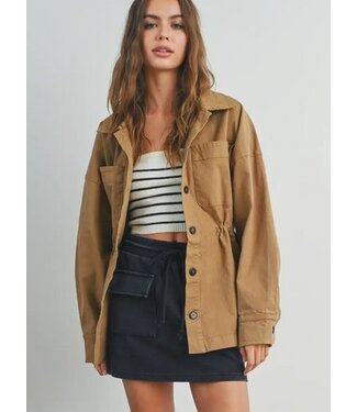 Button Front Cotton Jacket Khaki